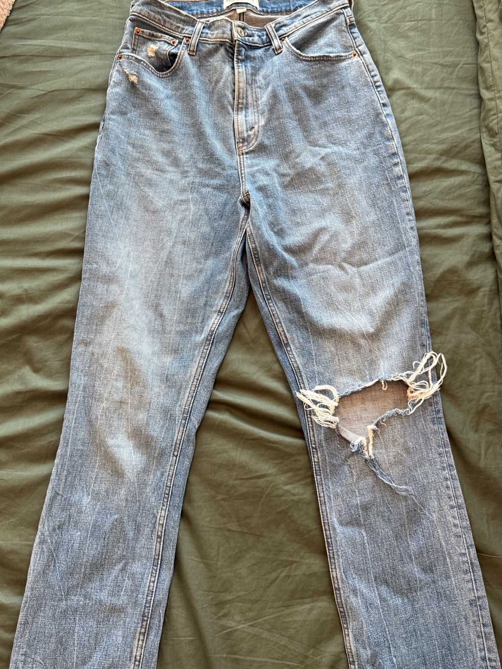 Abercrombie & Fitch Light Blue Slim Straight Jeans with Distressed Knee